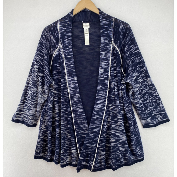 CHICOS Sweater 3 XL WEEKENDS Reversible Cardigan Open 3/4 Sleeve Space Dye Blue - Picture 1 of 11